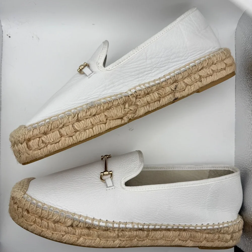 Steven Steve Madden White Leather Espadrille‎ Loafers Gold Bit Made in Spain 9M